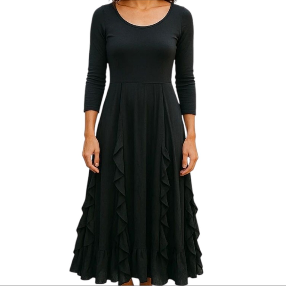 Joyfolie Washed Black Dandy Long Sleeves Ruffled Dress - Size Large - Reemoly